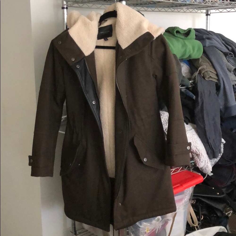 Andrew Marc dark green and shearling parka coat